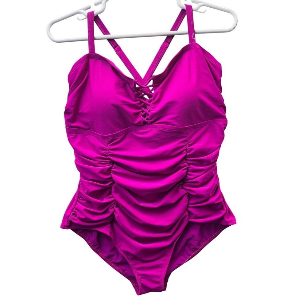 Torrid Swimsuit Striped Top Plus Size 3 Bright Fuchsia Feel the Fit New NWT